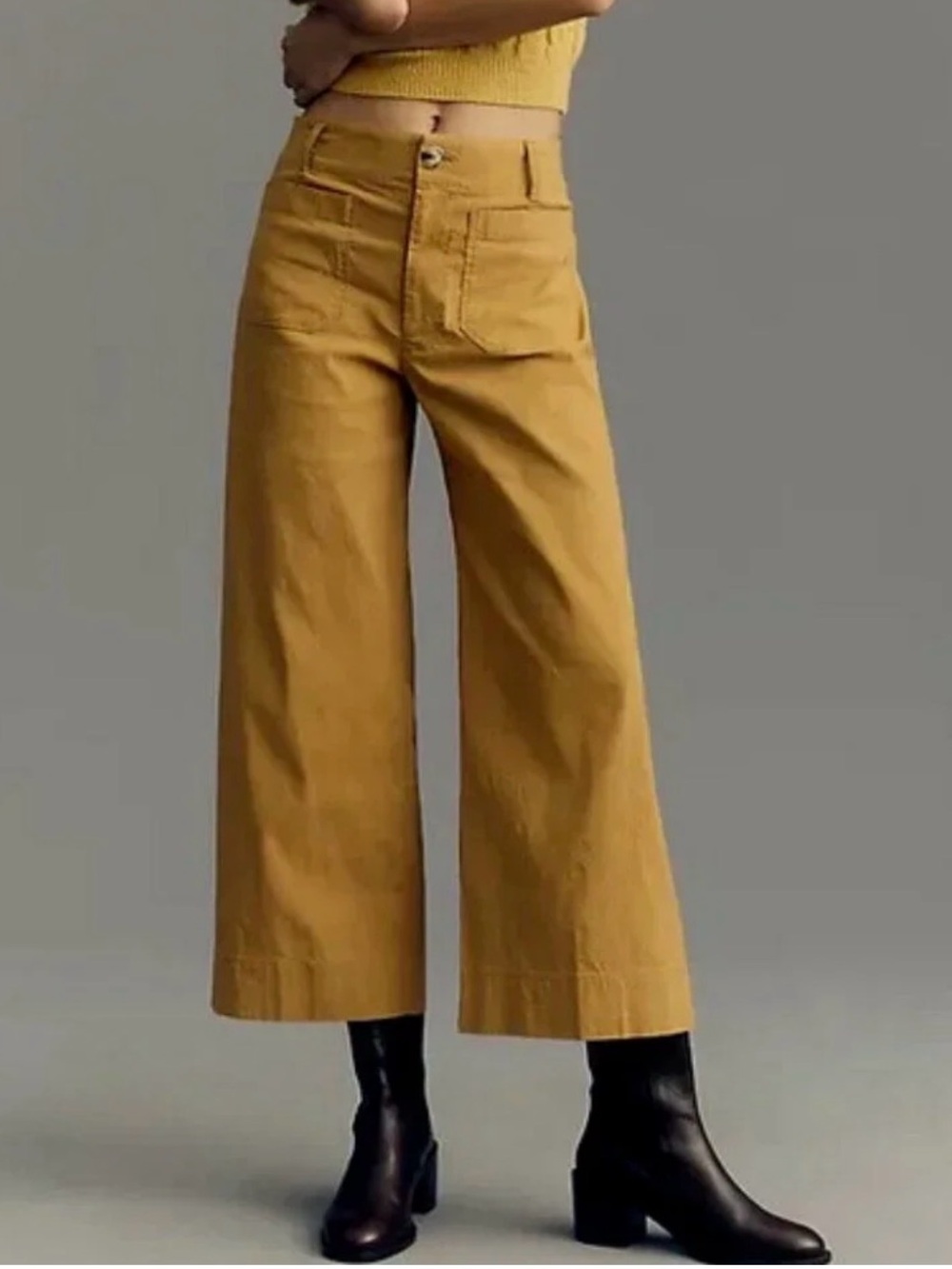 Maeve Anthropologie Colette Crop Wide Leg Pants Linen Blend Size 31
